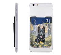 QMKFWT Black german shepherd dog Phone Wallet, Stick On Card Holder for Back of Phone Case - Leather Cell Phone Card Wallet Sleeve Adhesive Phone Pocket - Compatible with Most Cell Phones