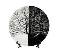 QMKFWT Black Tree Bone China Decorative Plate,8inï¼ˆ20cmï¼‰ Ceramic Decorative Plates with Display Stand,Ceramic Ornaments Art Porcelain Plate for Home Office Wall Decor Collections Plates