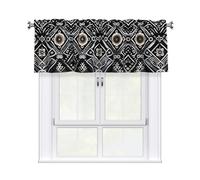 QMKFWT Black White Pattern Curtain Valance for Windows,Kitchen Window Curtains Blackout Drapes Window Treatments Decorative Rod Pocket Short Curtain for Living Room Bedroom,54" W x 18" L