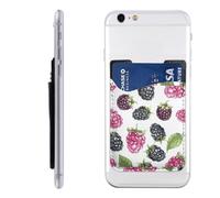 QMKFWT Blackberry Fruit Pattern Phone Wallet, Stick On Card Holder for Back of Phone Case - Leather Cell Phone Card Wallet Sleeve Adhesive Phone Pocket - Compatible with Most Cell Phones