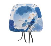 QMKFWT Blue and White Chinese Style Flower and Bird Car Seat Headrest Cover Adjustable and Reusable Anti-Dirty Flexible Hear Rest Covers Soft Dust-Proof Car Seat Headrest Protector for Most Vehicles