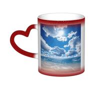 QMKFWT Blue and White Cloud Coffee Mugs 11 Oz Heat Sensitive Starry Sky Color Changing Mugs, Ceramic Magic Cup with Handle Personalized Tea Cups Novelty Coffee Cup Gift for Women Men Red