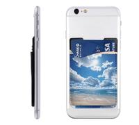 QMKFWT Blue and White Cloud Phone Wallet, Stick On Card Holder for Back of Phone Case - Leather Cell Phone Card Wallet Sleeve Adhesive Phone Pocket - Compatible with Most Cell Phones