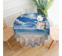 QMKFWT Blue and White Cloud Printed Round Tablecloth,Dust-Proof Wrinkle Resistant Table Cover Washable Polyester Table Cloth for Kitchen Dining Room Farmhouse Picnic Indoor Outdoor(Round 60 Inch)