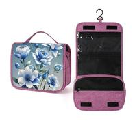 QMKFWT Blue And White Floral Toiletry Bag Waterproof Makeup Bag with Hanging Hook Cosmetic Bags for Women Travel Essentials