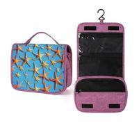 QMKFWT Blue Background with Many Starfish Toiletry Bag Waterproof Makeup Bag with Hanging Hook Cosmetic Bags for Women Travel Essentials