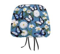 QMKFWT Blue Butterflies White Flowers Car Seat Headrest Cover Adjustable and Reusable Anti-Dirty Flexible Hear Rest Covers Soft Dust-Proof Car Seat Headrest Protector for Most Vehicles