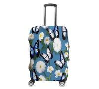 QMKFWT Blue Butterflies White Flowers Travel Luggage Cover Washable Anti-scratch Suitcase Protector Dustproof Protective Cover Case for Wheeled Luggage Fits 19-32 Inch Luggage, white, Small
