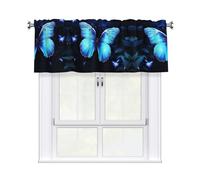 QMKFWT Blue Butterfly Curtain Valance for Windows,Kitchen Window Curtains Blackout Drapes Window Treatments Decorative Rod Pocket Short Curtain for Living Room Bedroom,54" W x 18" L