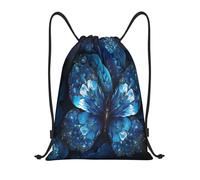 QMKFWT Blue Butterfly Pattern Drawstring Backpack Sports Gym Sackpack Waterproof Swim Bag Men Women Draw String Bag