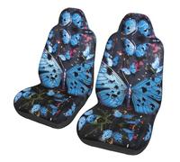 QMKFWT Blue Butterfly Printed 2 Pcs Automotive Seat Covers for Front with Elastic Straps Car Protector Seat Covers for Car SUV Truck