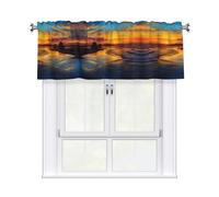 QMKFWT Blue Dusk Gold Sunset Curtain Valance for Windows,Kitchen Window Curtains Blackout Drapes Window Treatments Decorative Rod Pocket Short Curtain for Living Room Bedroom,54" W x 18" L