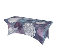 QMKFWT Blue Floral Pattern Decorative Tablecloth Protector for Wedding, Banquet & Parties6FT Spandex Rectangle Tablecloths, Stretch Washable Table Cloth Wrinkle Free Patio Table Cover