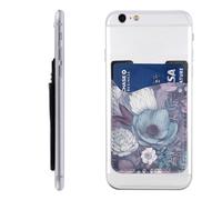 QMKFWT Blue Floral Pattern Phone Wallet, Stick On Card Holder for Back of Phone Case - Leather Cell Phone Card Wallet Sleeve Adhesive Phone Pocket - Compatible with Most Cell Phones