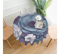 QMKFWT Blue Floral Pattern Printed Round Tablecloth,Dust-Proof Wrinkle Resistant Table Cover Washable Polyester Table Cloth for Kitchen Dining Room Farmhouse Picnic Indoor Outdoor(Round 60 Inch)