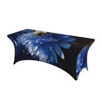 QMKFWT Blue Flower Bee Decorative Tablecloth Protector for Wedding, Banquet & Parties6FT Spandex Rectangle Tablecloths, Stretch Washable Table Cloth Wrinkle Free Patio Table Cover
