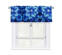 QMKFWT Blue Flower Curtain Valance for Windows,Kitchen Window Curtains Blackout Drapes Window Treatments Decorative Rod Pocket Short Curtain for Living Room Bedroom,54" W x 18" L
