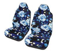 QMKFWT Blue Flower Pattern Roses Printed 2 Pcs Automotive Seat Covers for Front with Elastic Straps Car Protector Seat Covers for Car SUV Truck