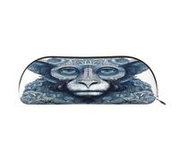 QMKFWT Blue Monkey Pattern Pencil Pouch Leather,Small Pen Bags With Zipper For Pencils,Pens,Markers,Makeups,Change,Coins