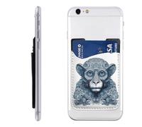 QMKFWT Blue Monkey Pattern Phone Wallet, Stick On Card Holder for Back of Phone Case - Leather Cell Phone Card Wallet Sleeve Adhesive Phone Pocket - Compatible with Most Cell Phones