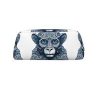 QMKFWT Blue Monkey Pattern print Pencil Bag waterproof Zipper Pencil Case Leather Pen Box Cosmetic Bag For Office Pencil
