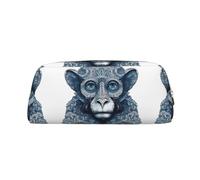 QMKFWT Blue Monkey Pattern print Pencil Bag waterproof Zipper Pencil Case Leather Pen Box Cosmetic Bag For Office Pencil
