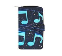 QMKFWT Blue Musical Notes Leather Wallet Long Checkbook Wallets Classic Bifold Ladies Clutch with ID Window