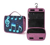 QMKFWT Blue Musical Notes Toiletry Bag Waterproof Makeup Bag with Hanging Hook Cosmetic Bags for Women Travel Essentials