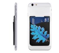 QMKFWT Blue Oak Leaves Phone Wallet, Stick On Card Holder for Back of Phone Case - Leather Cell Phone Card Wallet Sleeve Adhesive Phone Pocket - Compatible with Most Cell Phones