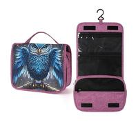 QMKFWT Blue Owl Toiletry Bag Waterproof Makeup Bag with Hanging Hook Cosmetic Bags for Women Travel Essentials