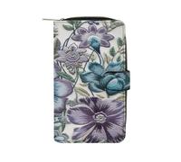 QMKFWT Blue Purple Flowers Leather Wallet Long Checkbook Wallets Classic Bifold Ladies Clutch with ID Window