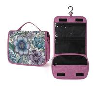 QMKFWT Blue Purple Flowers Toiletry Bag Waterproof Makeup Bag with Hanging Hook Cosmetic Bags for Women Travel Essentials