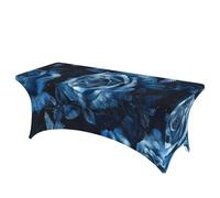 QMKFWT Blue Rose and Butterfly Decorative Tablecloth Protector for Wedding, Banquet & Parties6FT Spandex Rectangle Tablecloths, Stretch Washable Table Cloth Wrinkle Free Patio Table Cover
