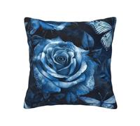 QMKFWT Blue Rose and Butterfly Print Throw Pillow Covers Decorative Pillow Cover Square Cushion Cases Soft Cushion Cover Throw Sofa Pillow Case for Home Decor Living Room Bed Couch Car 18"x18"