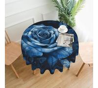 QMKFWT Blue Rose and Butterfly Printed Round Tablecloth,Dust-Proof Wrinkle Resistant Table Cover Washable Polyester Table Cloth for Kitchen Dining Room Farmhouse Picnic Indoor Outdoor(Round 60 Inch)