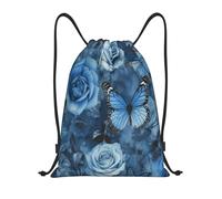 QMKFWT Blue Rose Drawstring Backpack Sports Gym Sackpack Waterproof Swim Bag Men Women Draw String Bag, Black, M