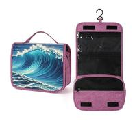 QMKFWT Blue Wave Art Toiletry Bag Waterproof Makeup Bag with Hanging Hook Cosmetic Bags for Women Travel Essentials