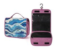 QMKFWT Blue Wave Painting Toiletry Bag Waterproof Makeup Bag with Hanging Hook Cosmetic Bags for Women Travel Essentials