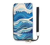 QMKFWT Blue Wave Painting Wallet Large Capacity Clutch Cash PursePU Leather Long Zipper Pouch Wallet Unisex, white, 20x10.5cm, Wallet