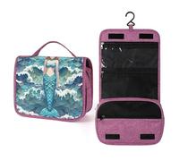 QMKFWT Blue Waves Squama Mermaid Scale Toiletry Bag Waterproof Makeup Bag with Hanging Hook Cosmetic Bags for Women Travel Essentials