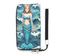 QMKFWT Blue Waves Squama Mermaid Scale Wallet Large Capacity Clutch Cash PursePU Leather Long Zipper Pouch Wallet Unisex, white, 20x10.5cm, Wallet