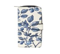 QMKFWT Blueberry Flower Pattern Leather Wallet Long Checkbook Wallets Classic Bifold Ladies Clutch with ID Window