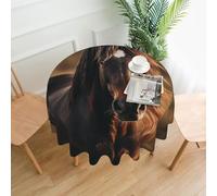 QMKFWT Blurry Horse Printed Round Tablecloth,Dust-Proof Wrinkle Resistant Table Cover Washable Polyester Table Cloth for Kitchen Dining Room Farmhouse Picnic Indoor Outdoor(Round 60 Inch)