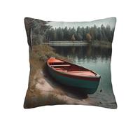 QMKFWT Boat Moored on Shore Print Throw Pillow Covers Decorative Pillow Cover Square Cushion Cases Soft Cushion Cover Throw Sofa Pillow Case for Home Decor Living Room Bed Couch Car 20"x20"