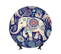 QMKFWT Boho Elephant Bone China Decorative Plate,7in Ceramic Decorative Plates with Display Stand,Ceramic Ornaments Art Porcelain Plate for Home Office Wall Decor Collections Plates