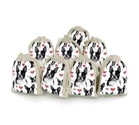 QMKFWT Boston Terrier Heart Dog Drawstring Pouches Small Bulk Cotton Burlap Storage Bags Reusable Muslin Sachet Bag for Candy, Toys, Jewelry, Treats, Birthday Party Favors