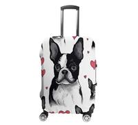 QMKFWT Boston Terrier Heart Dog Travel Luggage Cover Washable Anti-scratch Suitcase Protector Dustproof Protective Cover Case for Wheeled Luggage Fits 19-32 Inch Luggage, white, XL