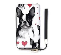 QMKFWT Boston Terrier Heart Dog Wallet Large Capacity Clutch Cash PursePU Leather Long Zipper Pouch Wallet Unisex, white, 20x10.5cm, Wallet