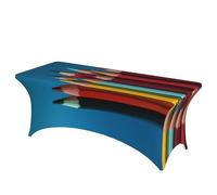QMKFWT Bright Colored Pencils Decorative Tablecloth Protector for Wedding, Banquet & Parties6FT Spandex Rectangle Tablecloths, Stretch Washable Table Cloth Wrinkle Free Patio Table Cover