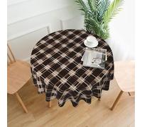 QMKFWT Brown and White Printed Round Tablecloth,Dust-Proof Wrinkle Resistant Table Cover Washable Polyester Table Cloth for Kitchen Dining Room Farmhouse Picnic Indoor Outdoor(Round 60 Inch)